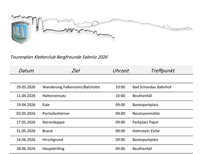 Erste Seite des Tourenplans 2026 als Vorschau